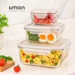 ست ظروف شیشه ای مربع سه سایز لیمون