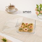 بیسکویت خوری شیشه ای مربع دربدار