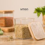 جای ادویه سارینا چهارگوش درب چوبی کوچک (سایز 3)