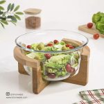کاسه سرو گرد 3 لیتری پایه چوبی