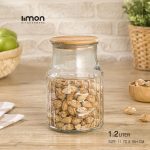 بانکه شیشه ای 1/2 لیتر درب چوبی