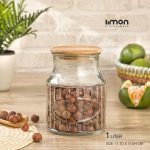 بانکه شیشه ای 1 لیتر درب چوبی