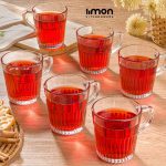 لیوان شیشه ای شیاردار دسته دار 280 سی سی