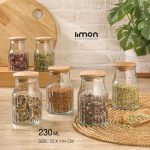 ادویه شیشه ای 230 میلی لیتر درب چوبی